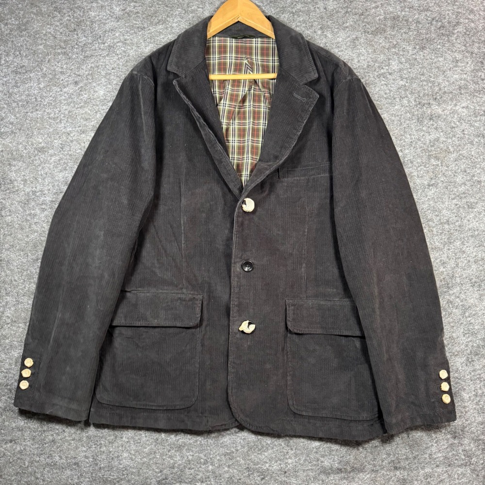 NWT Eddie Bauer Corduroy Blazer Jacket Mens 42 Charcoal Grey Plaid Lined